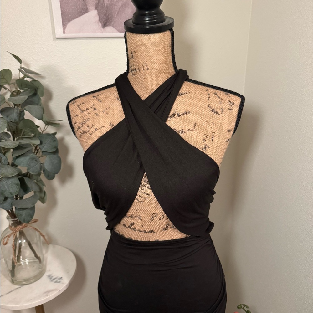 Black Halter Wrap Dress